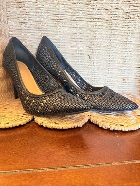 Nine West Black Woven Pointed-Toe Heels